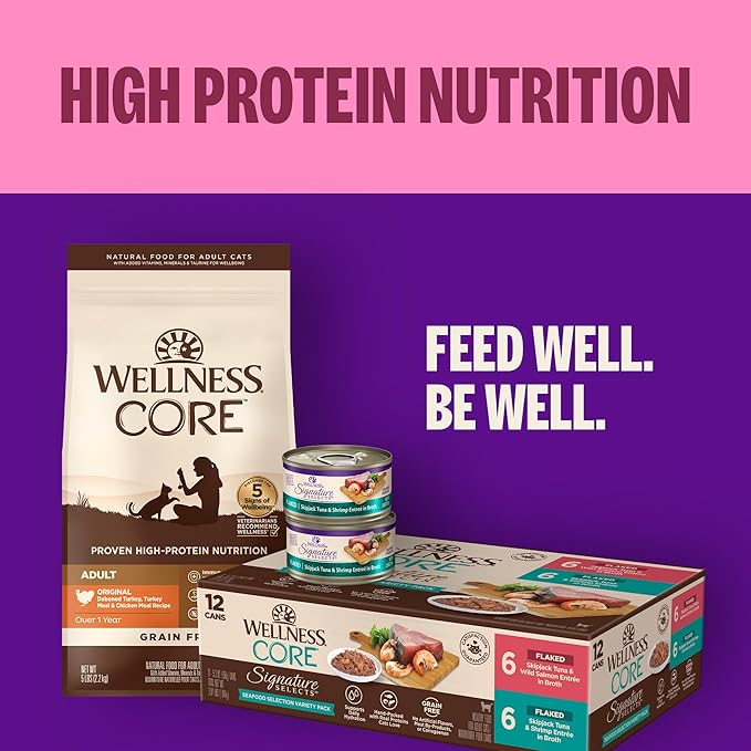 Wellness Wet Cat CORE Signature Selects Adult Wet Cat Food, Protein-Rich, Grain Free, 2.8 Ounce, 8 Pack (More Flavors Variety Pack)