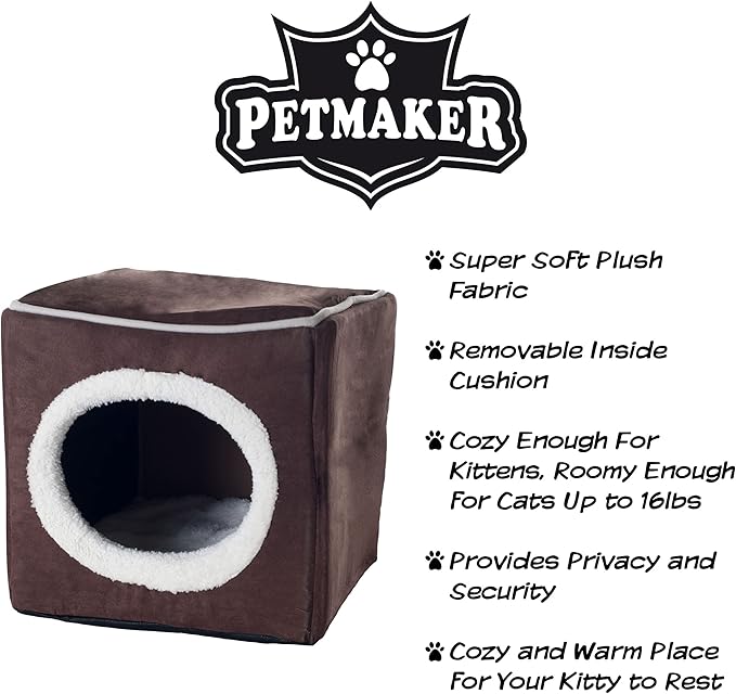 Cat House - Indoor Bed with Removable Foam Cushion - Cat Cave for Puppies, Rabbits, Guinea Pigs, and Other Small Animals by PETMAKER
