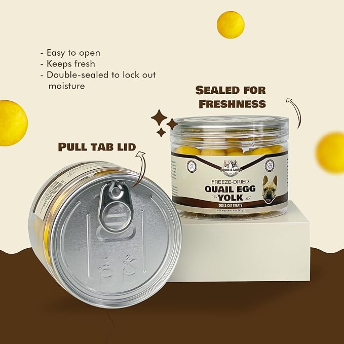 Benji & Louie Freeze Dried Quail Egg Yolk for Dog and Cats, Dogs and Cats Treat, Single Ingredient, 3 oz
