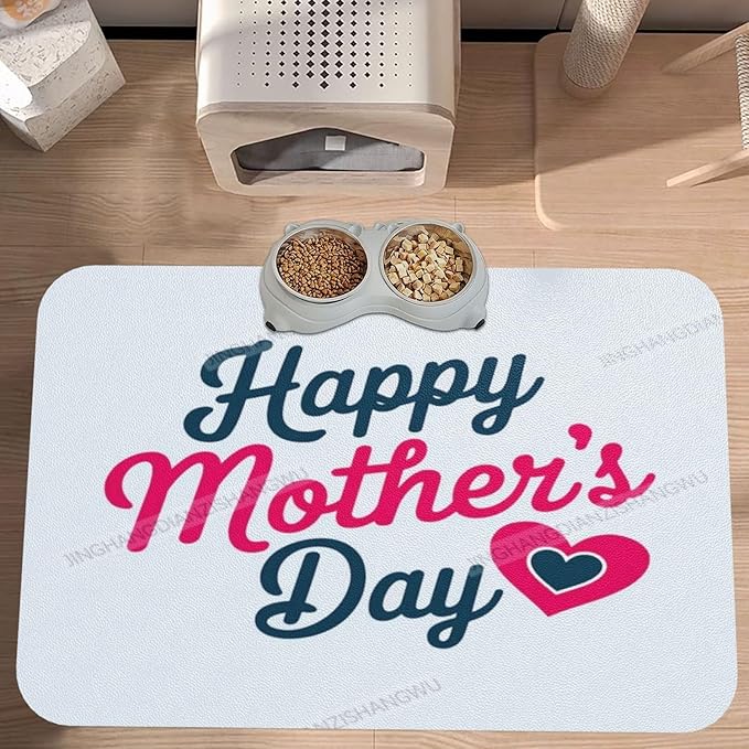 Dog Food Mat Happy Mother's Day Floral Gift for Mom Dg Absorbent Water Bowl Mats Cat Pet Feeding Placemats 24x16In