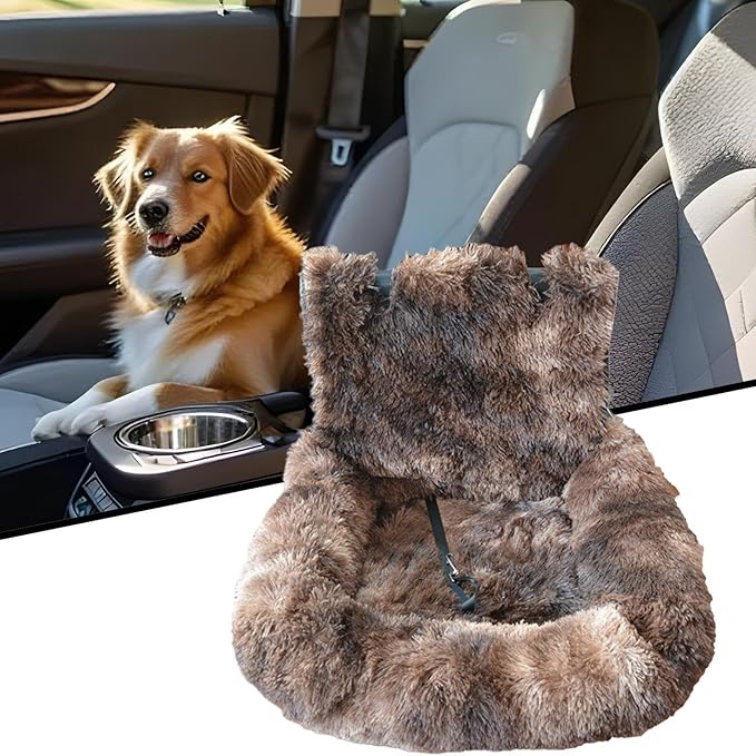 Dog Car Seat - Plush Cat Booster Car Seat | Washable Cushion Comfortable Travel Bed for Vehicle Truck Camping Adventures Vet Visit Daily Commuting Traveling