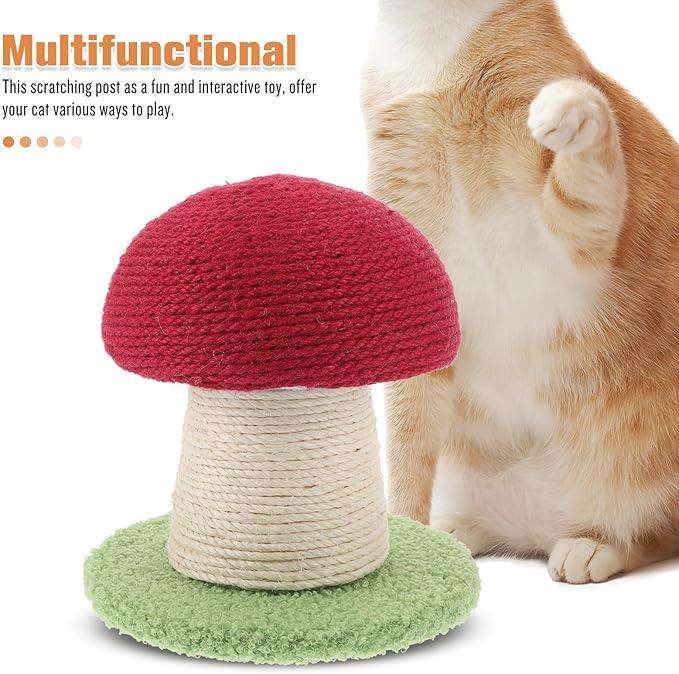 UPKOCH Cat Scratching Post Red Mushroom Small Sisal Vertical Scratcher with Base Sturdy Kitten Claw Board Interactive Indoor Cat for Daily Use