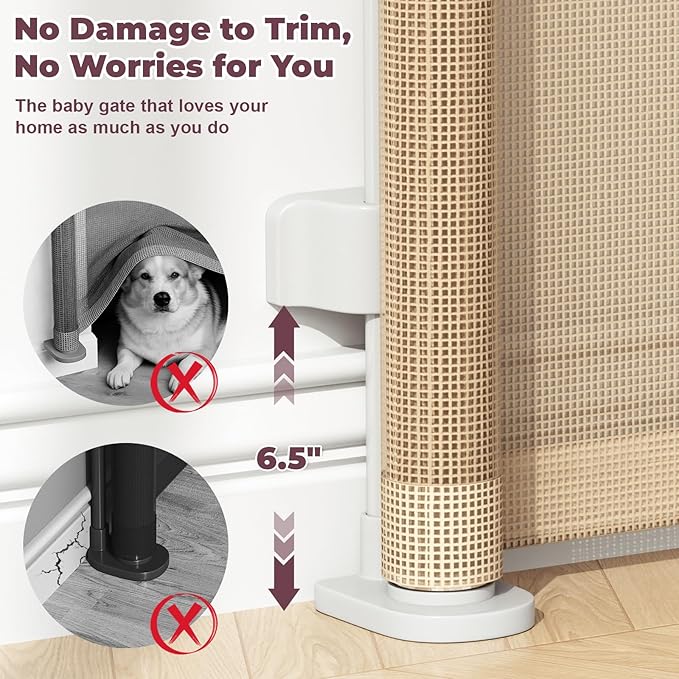 Retractable Baby Gates for Doorways, 58" Extra Wide Mesh Child Dog Gate for Stairs, 34" Tall Toddler Pet Gate Indoor and Outdoor, Easy Install, Essential for Home Safety, Beige
