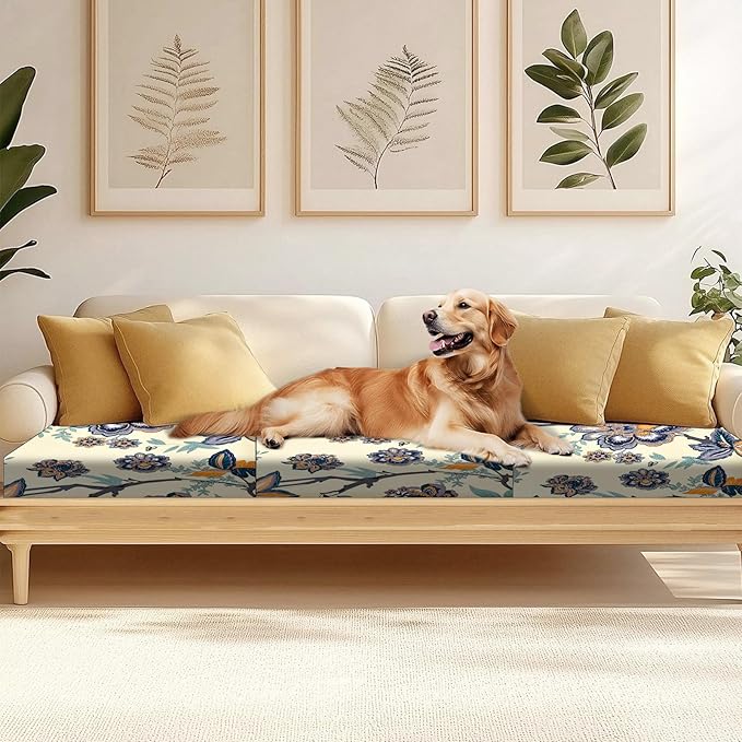 HANDONTIME 8Pcs Outdoor Patio Cushion Covers Boho Floral Stretch Couch Cushion Cover Patio Couch Slipcover for Outdoor/Indoor Washable Non-Slip Furniture Protector for Pet (Blue, Cover Only)