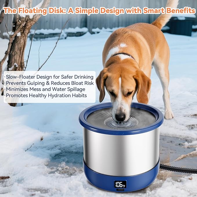 3.5L Heated Water Bowl, Stainless Steel Heated Dog Bowl with Digital Display and Adjustable Temperature, Heated Outdoor Pet Water Bowl Provides Warm Water for Dogs