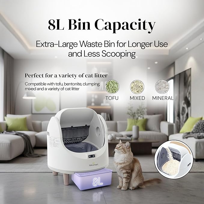Open-Top Automatic Litter Box, New White Design with App Control & Fragrance Dispenser for a Fresh Home - 68L Self Cleaning Cat Litter Box for Multiple Cats