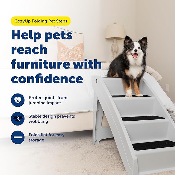 PetSafe CozyUp Folding Dog Stairs, Portable Indoor/Outdoor Pet Steps for Bed, Couch & Car, Grey, 25 Inch
