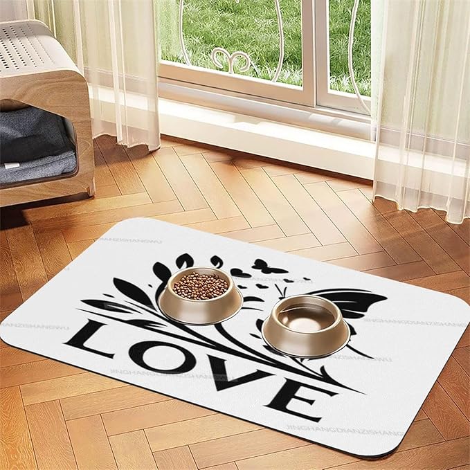 Pet Cat Dog Food Mat Absorbent Dog Feeding Mat Happy Mother's Day Floral Gift Mom Hq No Stains Cat Food Mats Indoor Pet Accessories Supplies Dogs Placemat Water Bowl Mats with Rubber Backing 18X12In