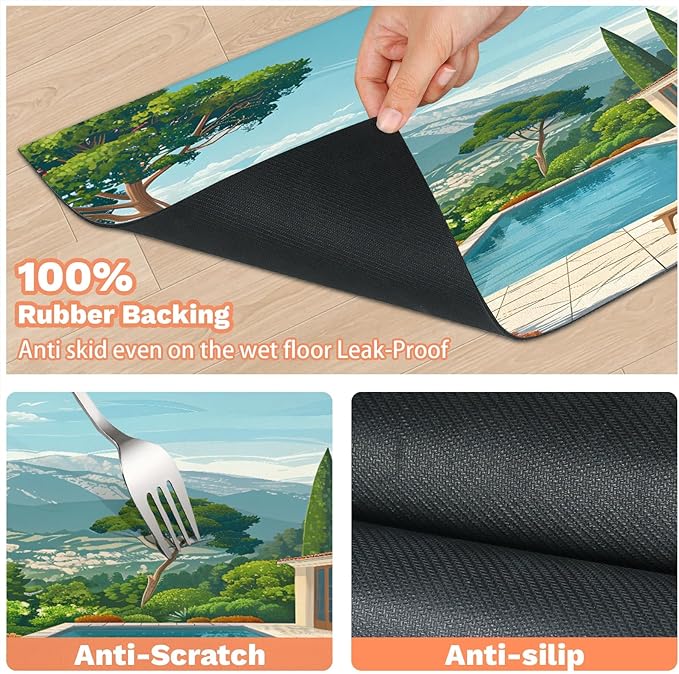 Swimming Pool Dog Food Mat for Floors Absorbent, Quick Dry Water Dispenser Mat for Food, Water, Pet Supplies 16" x 24", Mountain Fore