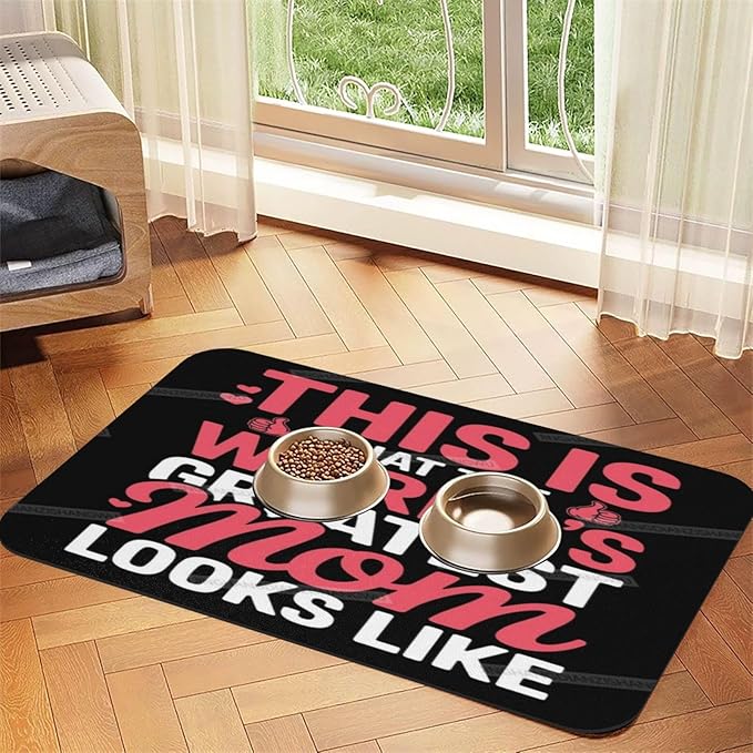 Dog Food Mat Happy Mother's Day Floral Gift for Mom Ln Absorbent Water Bowl Mats Cat Pet Feeding Placemats 18X12In