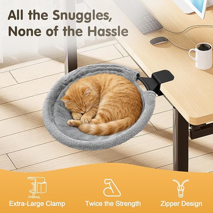 Cat Desk Bed, 2 in 1 Comfy & Space-Saving Cats Bed for Desk, Cat Desk Hammock with Dual-Sided Reversible Mat for Hard Wall and Various Desktops-Maximum Hold Up to 40lb