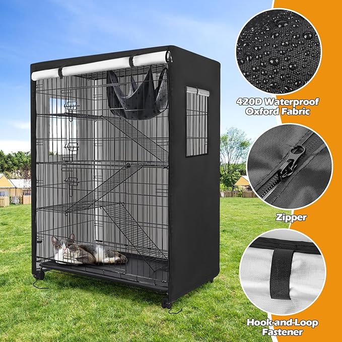 Catio Cover,37" L x 23.5" W x 50" H Cover for Catio Outdoor Cat Enclosure Waterproof, 420D Cat Cage Covers for Homey Pet Cats Cages, Outdoor Cats Enclosure Covers(Black)(Catios Not Included)