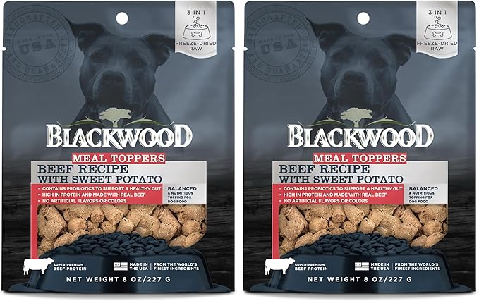Blackwood Dog Food Topper, Beef Recipe with Sweet Potato, 8 Ounce, High Protein with Probiotics, Use as Training Treat, Meal, or Topper (Pack of 2)