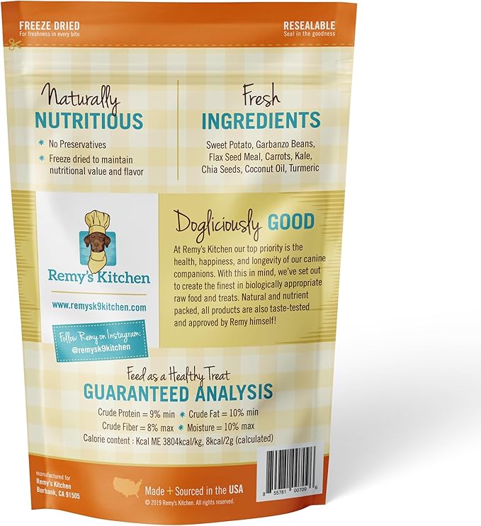 Remy's Kitchen Freeze Dried Dog Treats USA Sourced and Small Batch Made - Human-Grade, All Natural Superfood Dog Snacks without Artificial Preservatives, Grain Free - 7 oz, Sweet Potato, Salmon 2-Pack