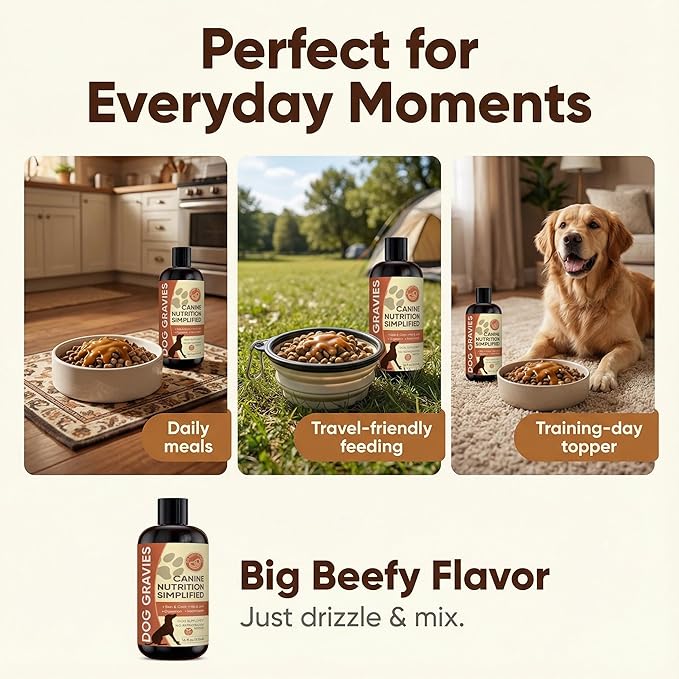 Gravies for Dogs, Premium Wet Dog Food Gravy Topper for Dry Food, Tasty & Nutritious with Essential Vitamins & Supportive Ingredients, Hip & Joint Wellness Support