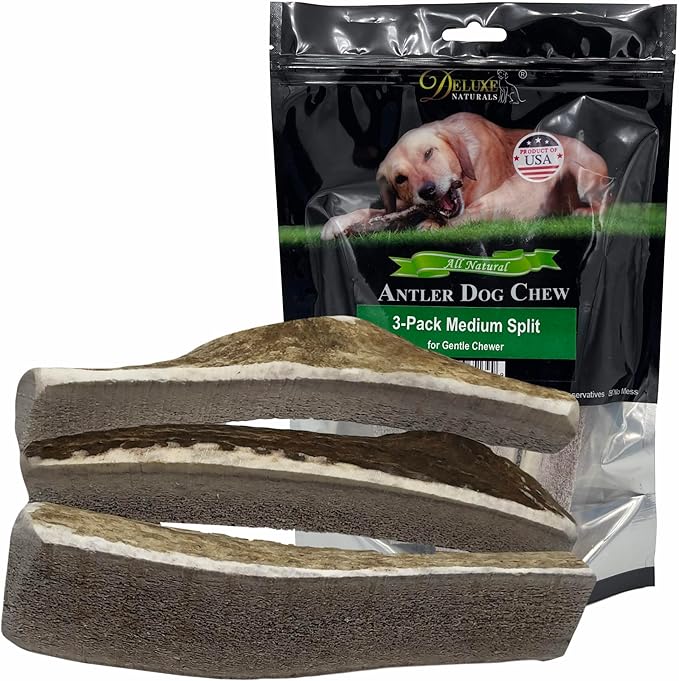 3 Pieces Medium Split Elk Antler Dog Chew (5.5 to 7 inches) – All Natural, Premium Grade A, Odor-Free, USA-Sourced – Long-Lasting Dental Treats for Small Dogs Under 35 lbs