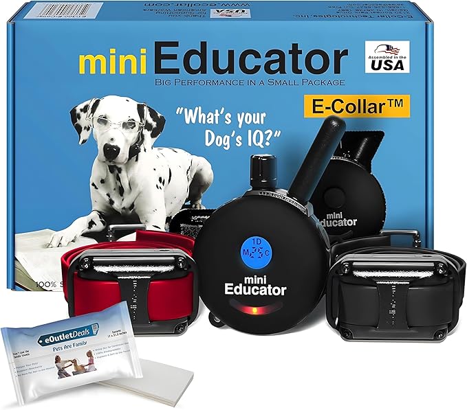 E-Collar ET-300 / ET-302 Dog Training Collar System with Remote - 1/2 Mile Range - Waterproof, Vibration, Sensation - Includes eOutletDeals Pet Towel (2 Dog System - ET-302 Black)
