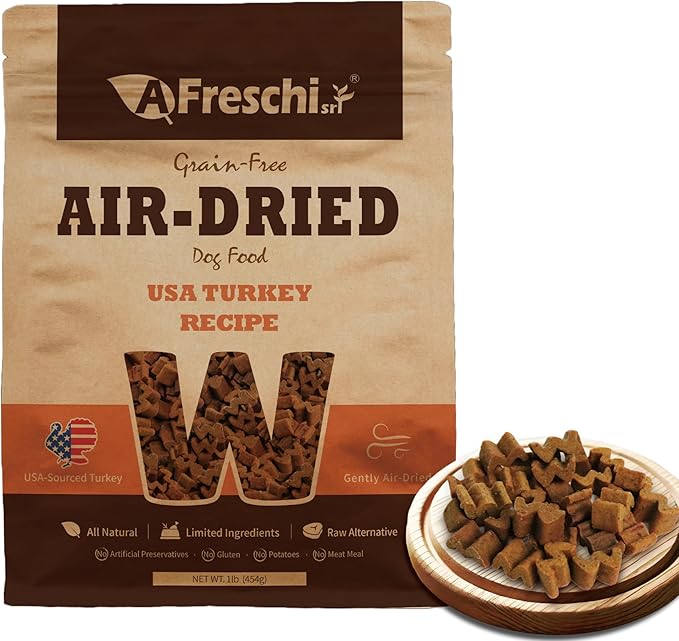 A Freschi srl Air-Dried Puppy & Adult Dog Food - Real Turkey Recipe | Grain-Free | High-Protein for Toy, Small & Large Breeds | Ideal for Picky Eaters, 1 lb Starter Bag