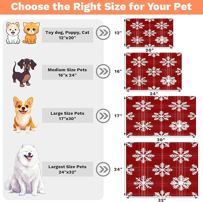 Xmas Snowflake Dog Food Mat for Floors Absorbent, Quick Dry Water Dispenser Mat for Food, Water, Pet Supplies 24" x 32", Christmas
