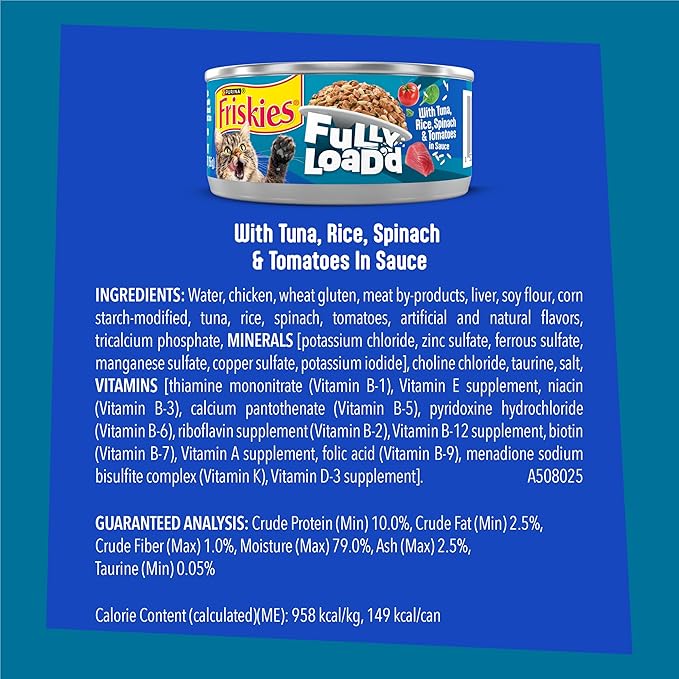 Purina Friskies Fully Load’d Wet Food for Cats with Tuna, Rice, Spinach and Tomatoes in Sauce - 5.5 Ounce (Pack of 24)