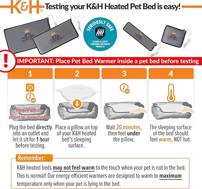 K&H Pet Products Pet Bed Warmer, Turn Any Pet Bed Into a Heated Cat or Dog Bed, Waterproof Indoor Heated Warming Pad Insert, Automatic Temperature, Safety Listed - Large 24.5 X 11.75in Gray