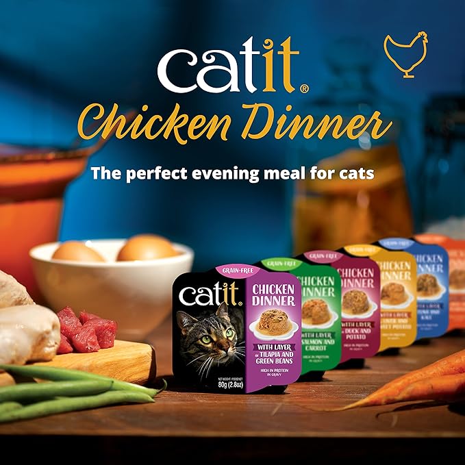 Catit Chicken Dinner with Salmon & Carrot – Hydrating and Healthy Wet Cat Food for Cats of All Ages (Pack of 6)
