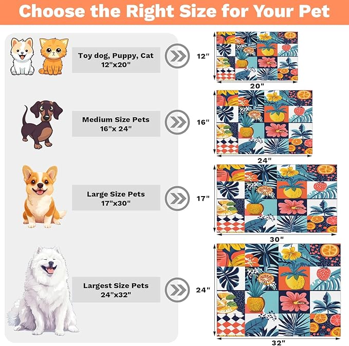 Pineapple Fruit Dog Food Mat for Floors Absorbent Dog Bowl Mat for Food and Water Dispenser Quick Dry Cat Food Placemat Pet Supplies 12" x 20", Check