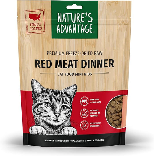 Nature's Advantage Freeze-Dried Raw Red Meat Dinner Cat Food Mini Nibs, 12 oz | Grain Free, High Protein Nutrition
