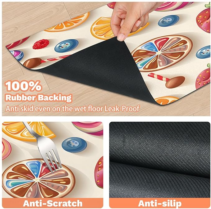 Candyland Party Dog Food Mat for Floors Absorbent Dog Bowl Mat for Food and Water Dispenser Quick Dry Cat Food Placemat Pet Supplies 17" x 30", Sweet Candy