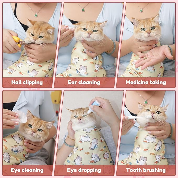 29.5" Cat Grooming Wrap,cat wrap for Cutting Nails,Self-Adhesive cat Swaddle wrap cat Restraint cat wrap Blanket for Medicine, Nail Clipping, Teeth Brushing,Blue Tiger(Within 16lbs)