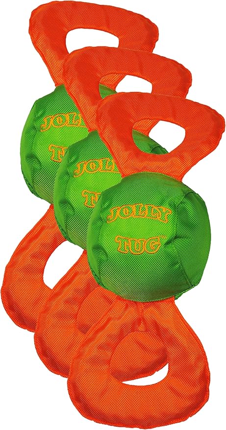 Jolly Pets Jolly Tug Dog Tug and Squeak Toy, Extra Large (Assorted Colors) (Pack of 3)