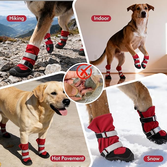 Dog Boots with Fleece Lining, Waterproof Dog Shoes for Medium and Large Dogs - Reflective, Non Slip, 2PCS Outdoor Snow Dogs Boots & Paw Protectors for Winter