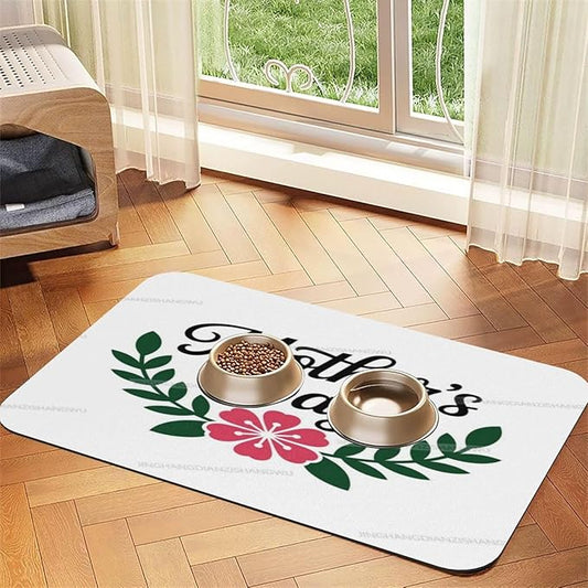 Absorbent Dog Water Cat Mat for Food Water Bowl Quick Dry Happy Mother's Day Floral Gift for Mom Iw Pet Feeding Mats No Stains Dog Food Mat Pet Accessories Supplies Cat Bowl Mats 24x16In