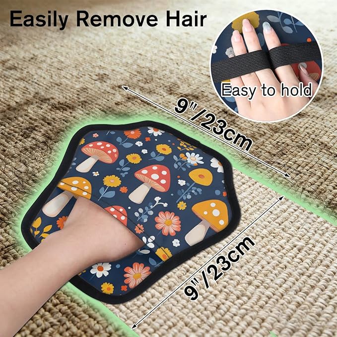 Reusable Pet Hair Removal Glove Cute Mushrooms Flowers Magic Brush for Cat & Dog Hair Remover for Car, Sofa, Bedding, Clothes - 9x9 Mitt Washable