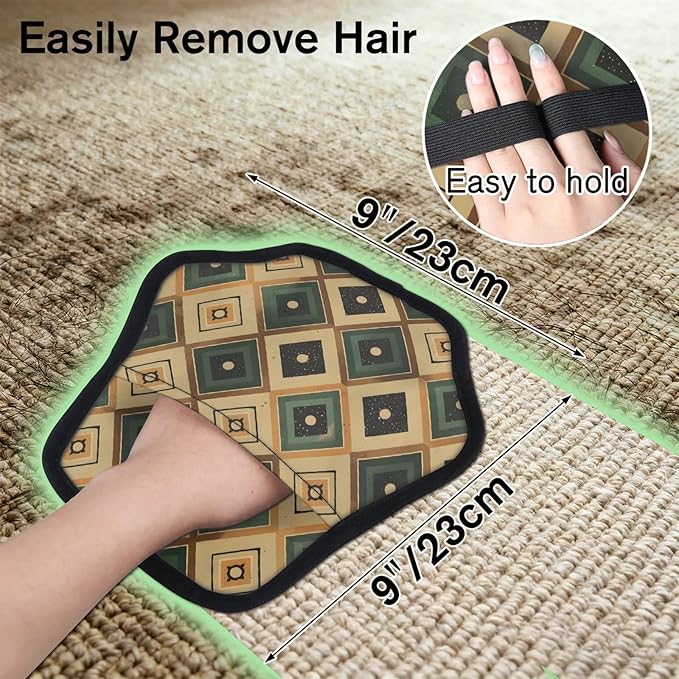 Square Pattern Electrostatic Pet Hair Removal Glove for Cats & Dogs - Reusable Grooming Mitt for Couch, Carpet, Car Seat & Laundry - Large 9x9 Inch