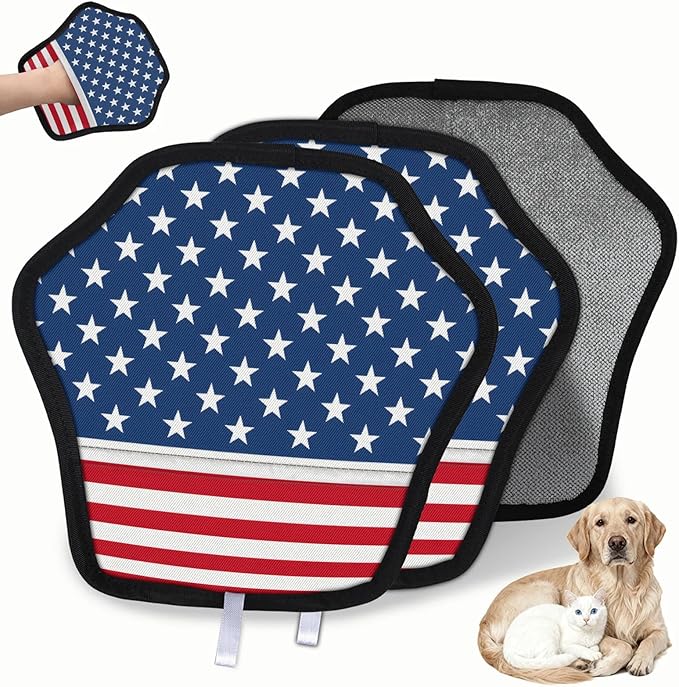 Stars Stripes Electrostatic Pet Hair Removal Glove for Cats & Dogs - Reusable Grooming Mitt for Couch, Carpet, Car Seat & Laundry - Large 9x9 Inch