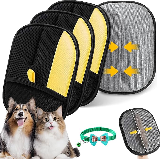 Pet Hair Remover Glove, Reusable Double Sided Electrostatic Pet Hair Remover Glove, Washable Pet Grooming Gloves - Effort-Free Clean, for Clothing/Couch/Furniture/Carpet/Car Seat (3PCS)