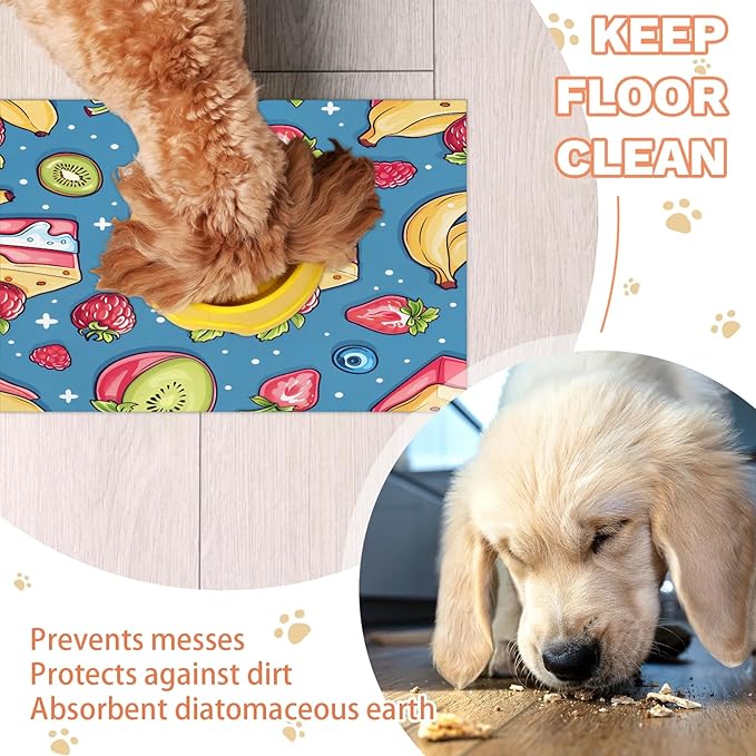 Fruit Cake Dog Food Mat for Floors Absorbent Dog Bowl Mat for Food and Water Dispenser Quick Dry Cat Food Placemat Pet Supplies 16" x 24", Sweet
