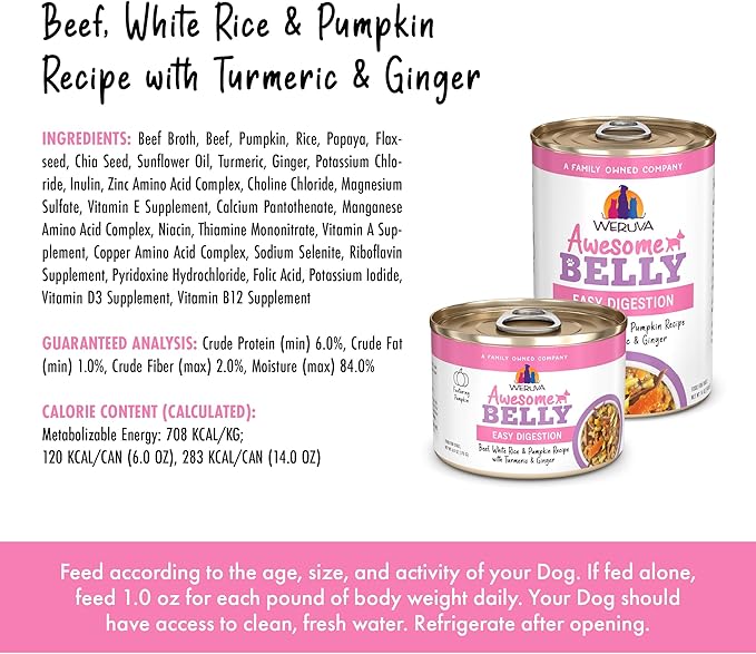Weruva Awesome Belly Wet Dog Food, Beef & White Rice, 14oz Can (Pack of 10)