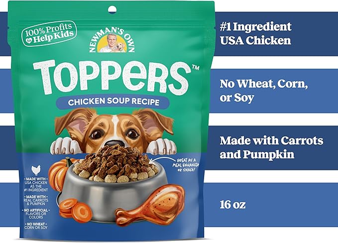 Newman's Own Toppers - Wet Topper for Dry Dog Food - Great for Picky Eaters - Chicken as The First Ingredient - No Corn, Wheat, or Soy - Chicken Soup Recipe - 16 oz Resealable Pouch