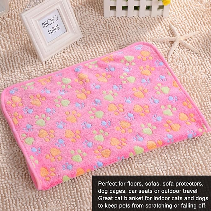 3Pcs Dog Paw Print Fleece Blanket, Pet Warm Sleep Mat, Coral Fleece Soft Dog Blanket with Cute Paw Design, Bite Resistant Pet Supplies for Dogs Cats Small Animals (L)