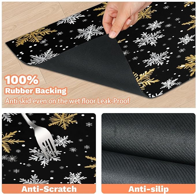 Winter Snowflake Dog Food Mat for Floors Absorbent, Quick Dry Water Dispenser Mat for Food, Water, Pet Supplies 12" x 20", Xmas Snowflakes