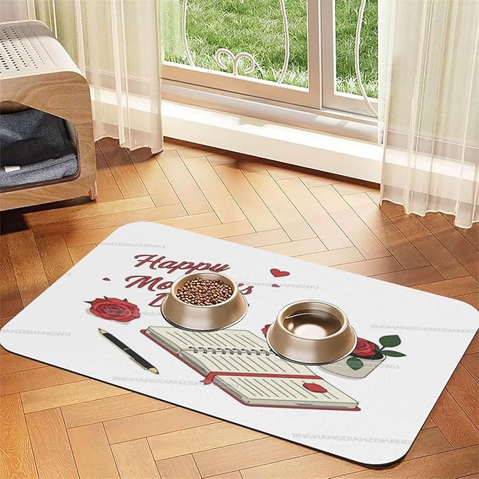 Pet Feeding Mat for Floors Waterproof Dog Mat for Food and Water Happy Mother's Day Floral Gift Mom Jh Absorbent Quick Dry Non Slip Mats Cat Bowls 24x16In