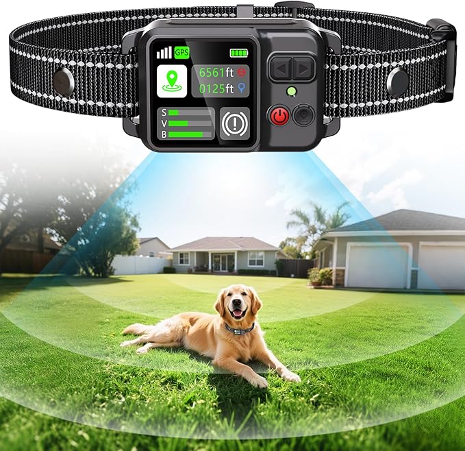 GPS Wireless Dog Fence System, Circular Electric Fence for Dogs | Adjustable Range from 49 to 6561 ft | GPS Positioning, Protection Mode, 100% Waterproof | Outdoor Use Only