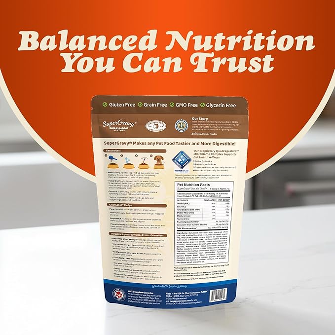 CLEAR CONSCIENCE PET® Bon A' La Goat™ SuperGravy® Natural Dog Food Gravy Topper, Hydration Broth Mix, Gluten and Grain Free Kibble Seasoning Powder Topper for Picky Eaters (4.5 oz. (30 Scoop))