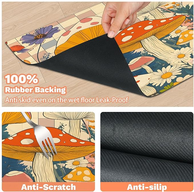 Boho Mushrooms Dog Food Mat for Floors Absorbent Dog Bowl Mat for Food and Water Dispenser Quick Dry Cat Food Placemat Pet Supplies 17" x 30", Flower Floral