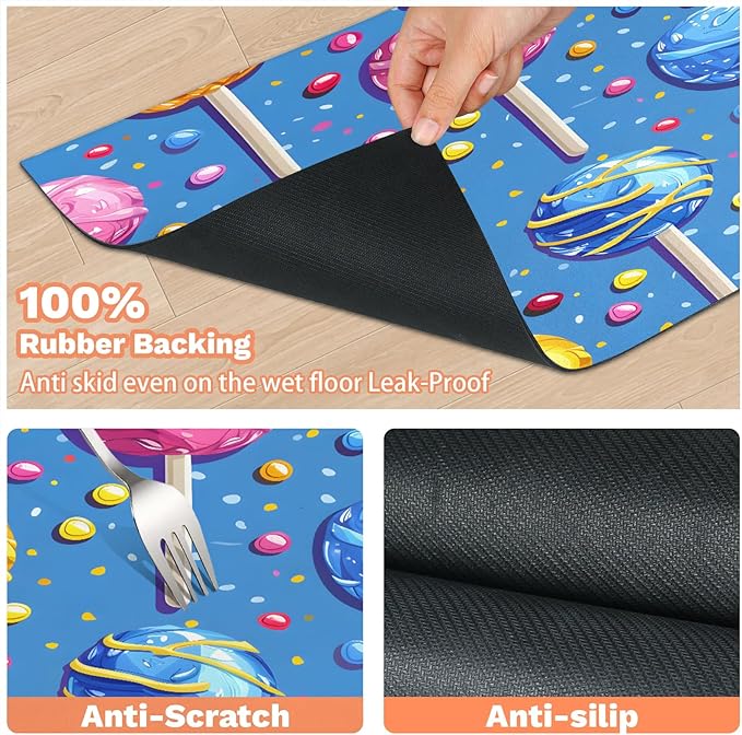 Candy Dog Food Mat for Floors Absorbent Dog Bowl Mat for Food and Water Dispenser Quick Dry Cat Food Placemat Pet Supplies 16" x 24", Sweet Theme