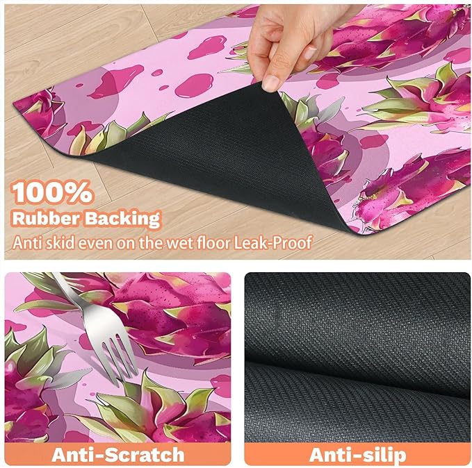 Dragon Fruit Dog Food Mat for Floors Absorbent Dog Bowl Mat for Food and Water Dispenser Quick Dry Cat Food Placemat Pet Supplies 16" x 24", Summer Fruits