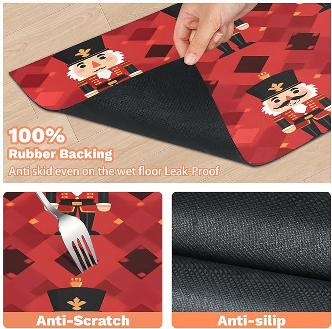 Merry Christmas Dog Food Mat for Floors Absorbent, Quick Dry Water Dispenser Mat for Food, Water, Pet Supplies 24" x 32", Colorful Nutcrackers