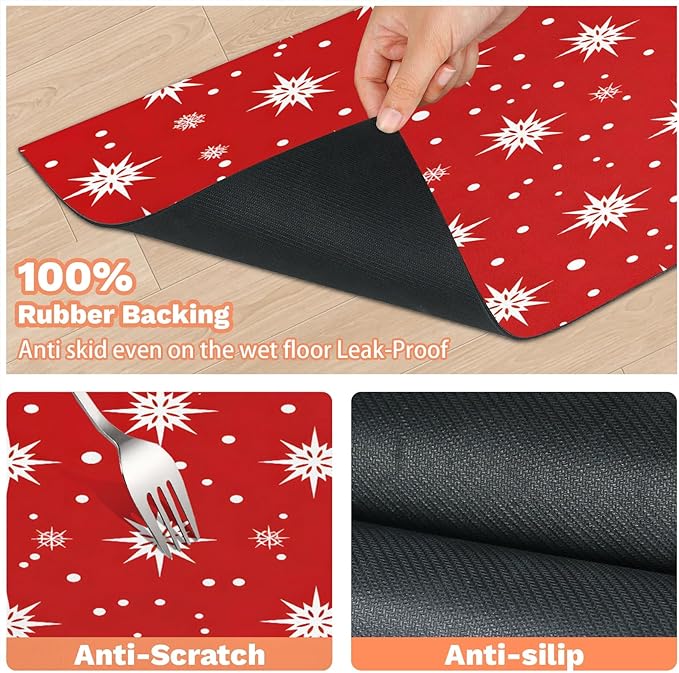 Christmas Dog Food Mat for Floors Absorbent, Quick Dry Water Dispenser Mat for Food, Water, Pet Supplies 24" x 32", Winter Snowflake